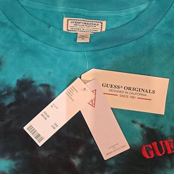 Guess Originals Urban Outfitters Blue Tie Dye Tee XL New Tags USA New VTG Collab - Picture 2 of 5